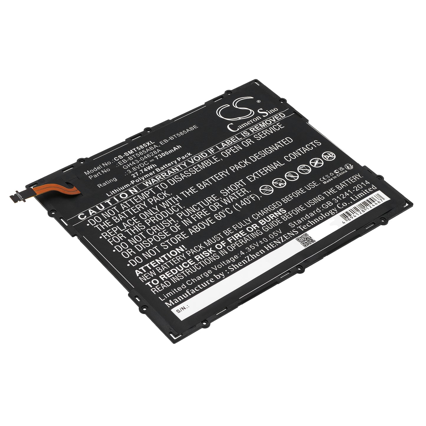 CS-SMT585XL Replacement Battery – Compatible with Galaxy Tab A 10.1 2016 TD-LTE, Galaxy Tab A 10.1 2016 WiFi, Galaxy Tab E 10.1, SM-P580, SM-P585M, SM-P585N, SM-P585N0, SM-P585Y, SM-T580, SM-T580NZKAXAR, SM-T585, SM-T585C, SM-T585M, SM-T587, SM-T587P