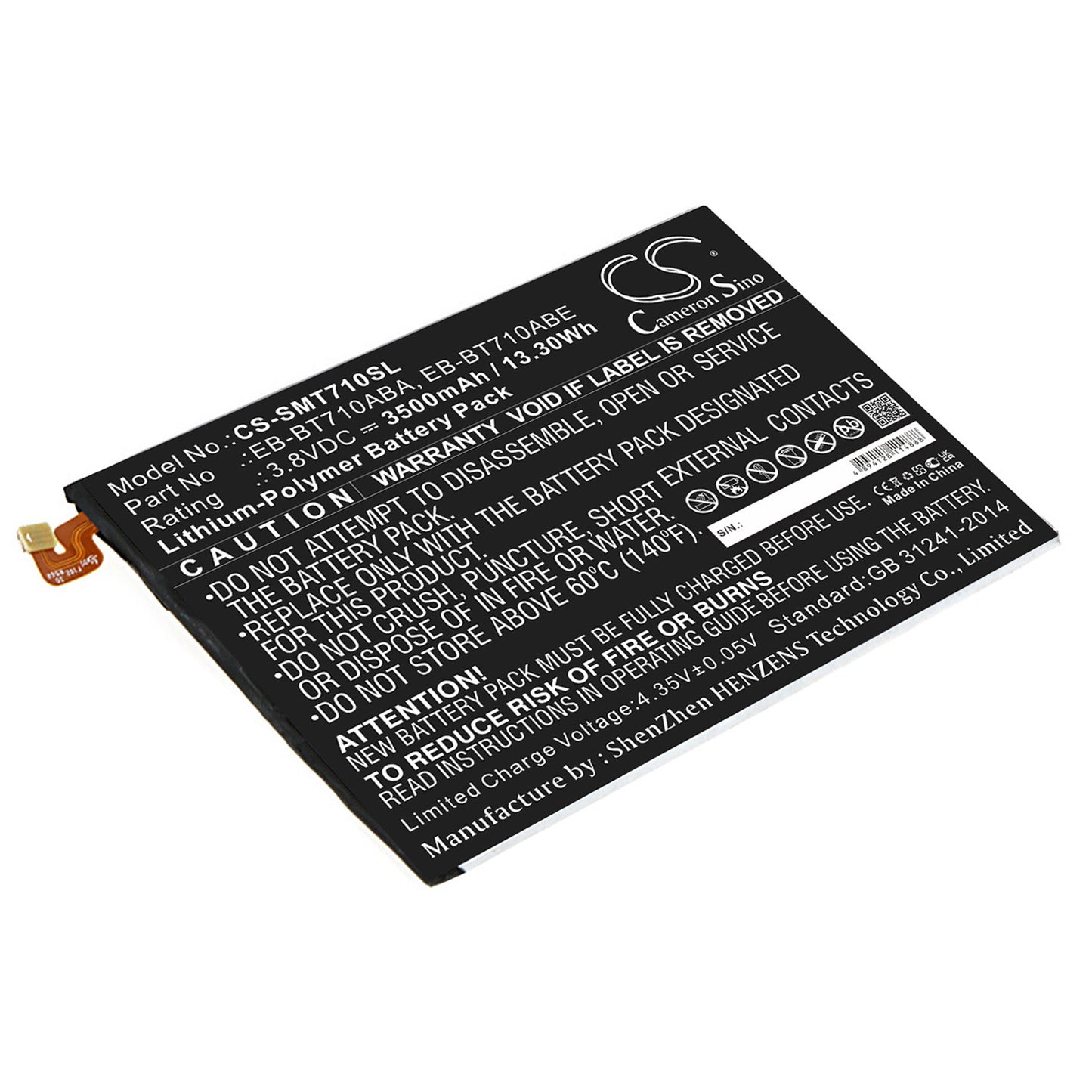 3.8V 3900mAh/14.82Wh Li-Polymer Tablet Battery for Samsung