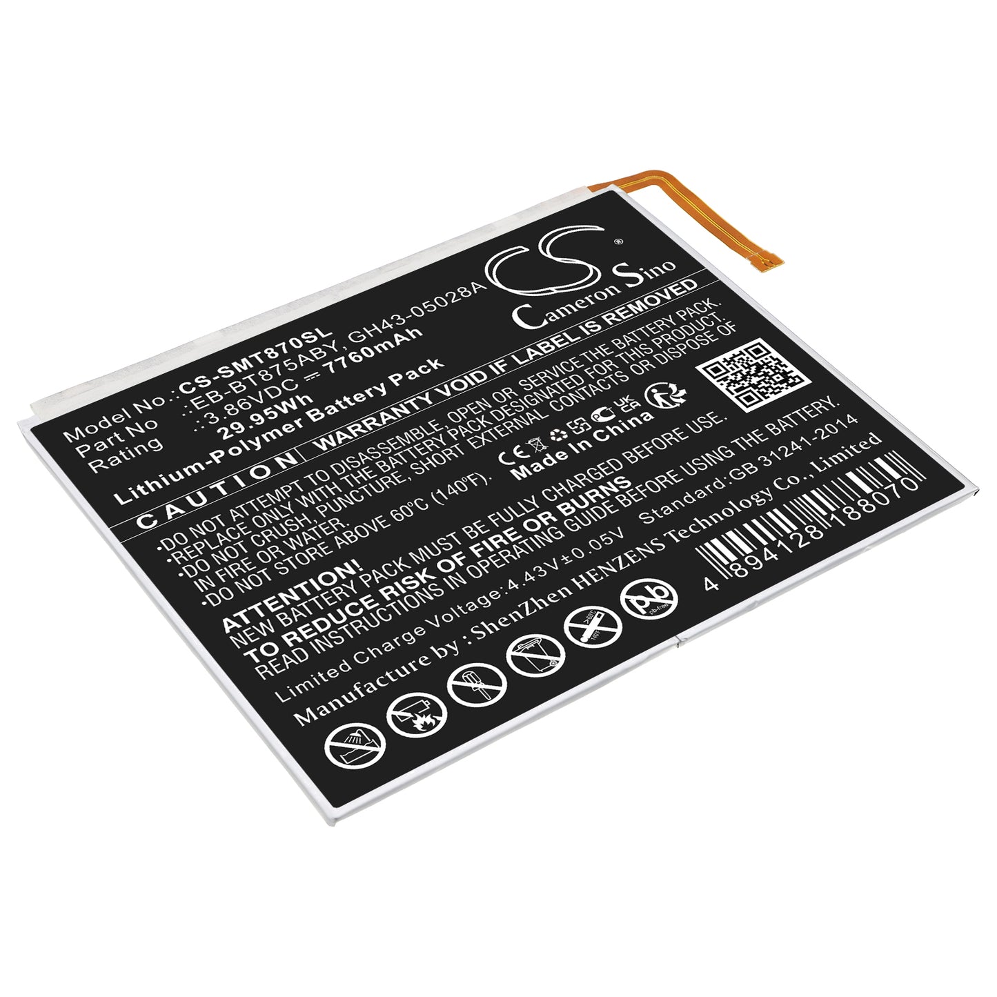 CS-SMT870SL Replacement Battery – Compatible with Galaxy Tab S7 11.0, Galaxy Tab S7 5G UW 11.0, SM-T870, SM-T875N, SM-T878U