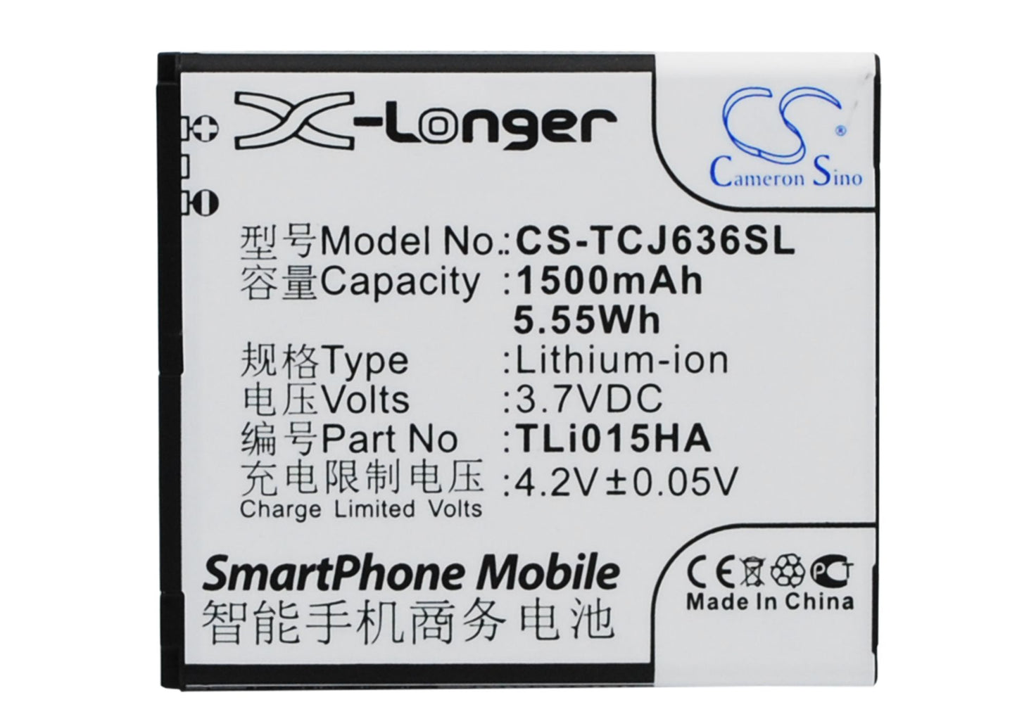 3.7V 1500mAh/5.55Wh Li-ion Mobile/SmartPhone Battery for TCL