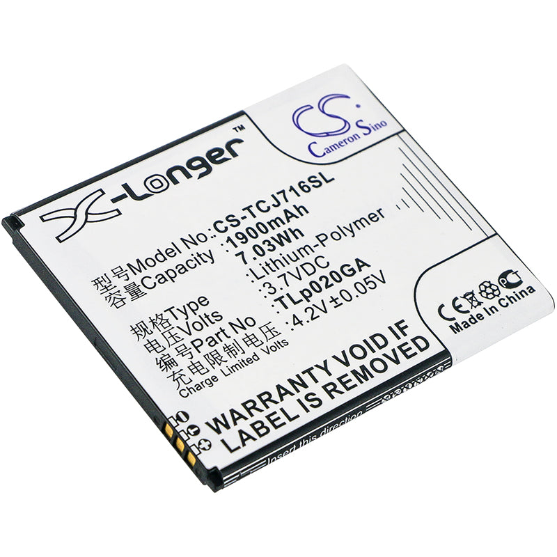 3.7V 1900mAh/7.03Wh Li-Polymer Mobile/SmartPhone Battery for TCL