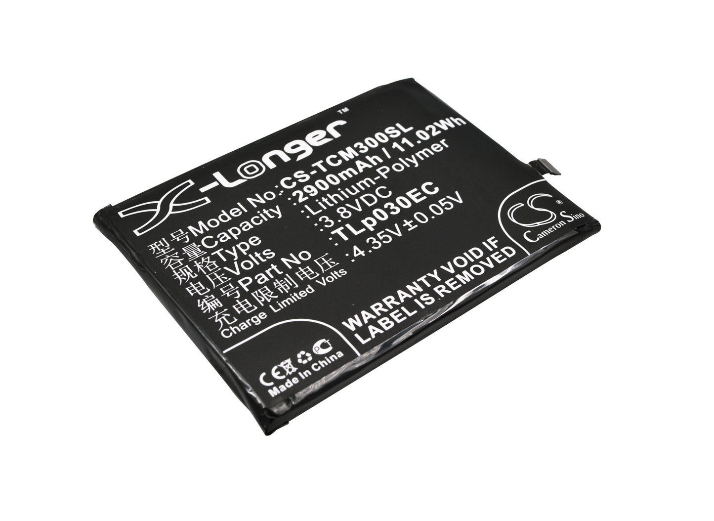3.8V 2900mAh/11.02Wh Li-Polymer Mobile/SmartPhone Battery for TCL