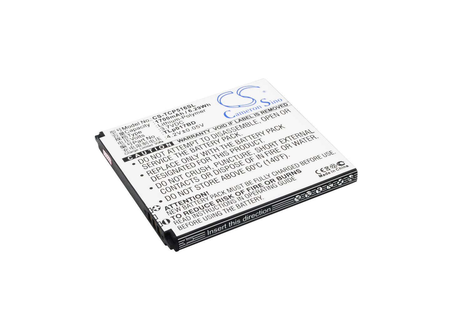 3.7V 1700mAh/6.29Wh Li-Polymer Mobile/SmartPhone Battery for TCL