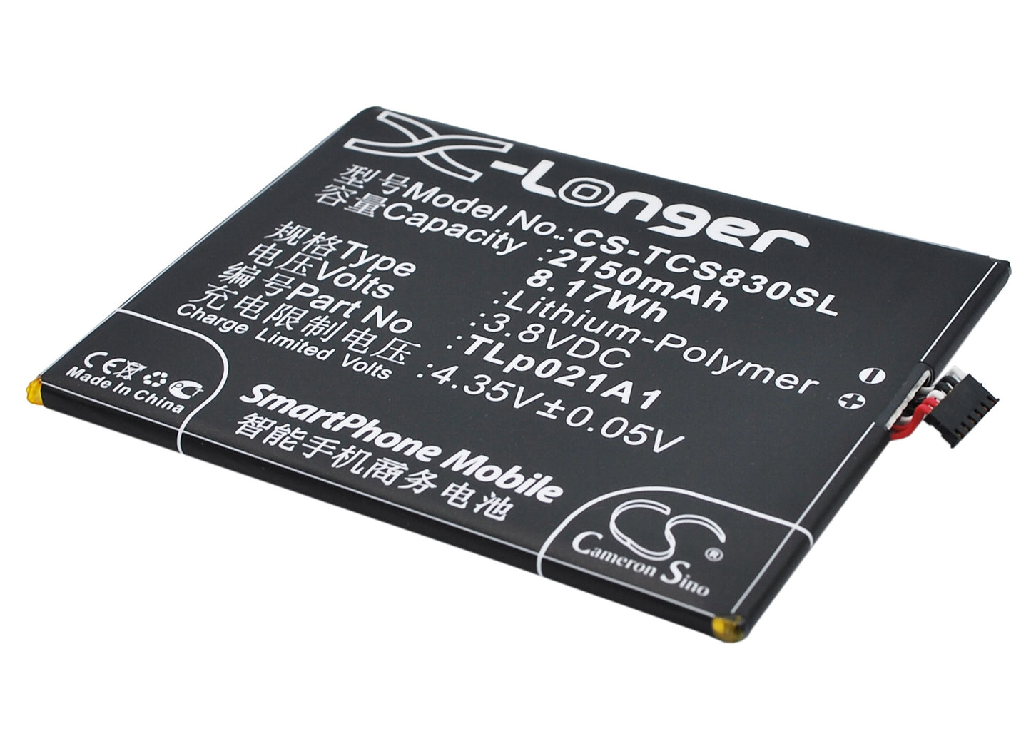 3.8V 2150mAh/8.17Wh Li-Polymer Mobile/SmartPhone Battery for TCL