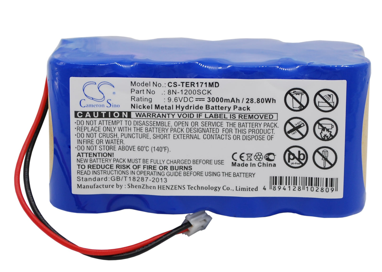 9.6V 3000mAh/28.80Wh Ni-MH Medical Battery for Terumo