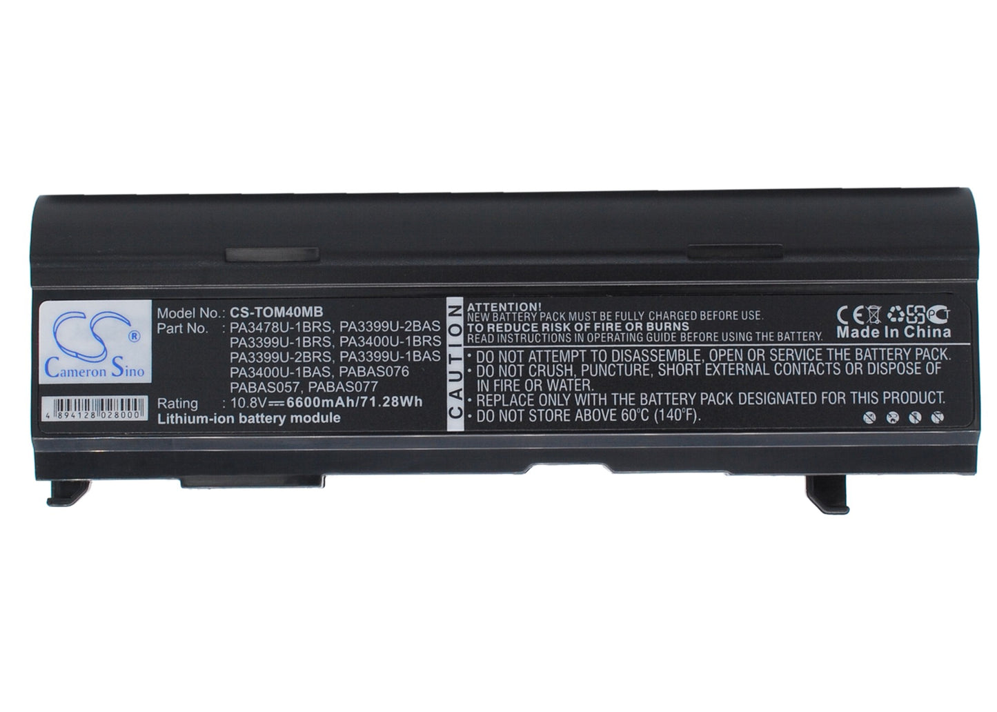 10.8V 6600mAh Li-ion Notebook/Laptop Battery for Toshiba