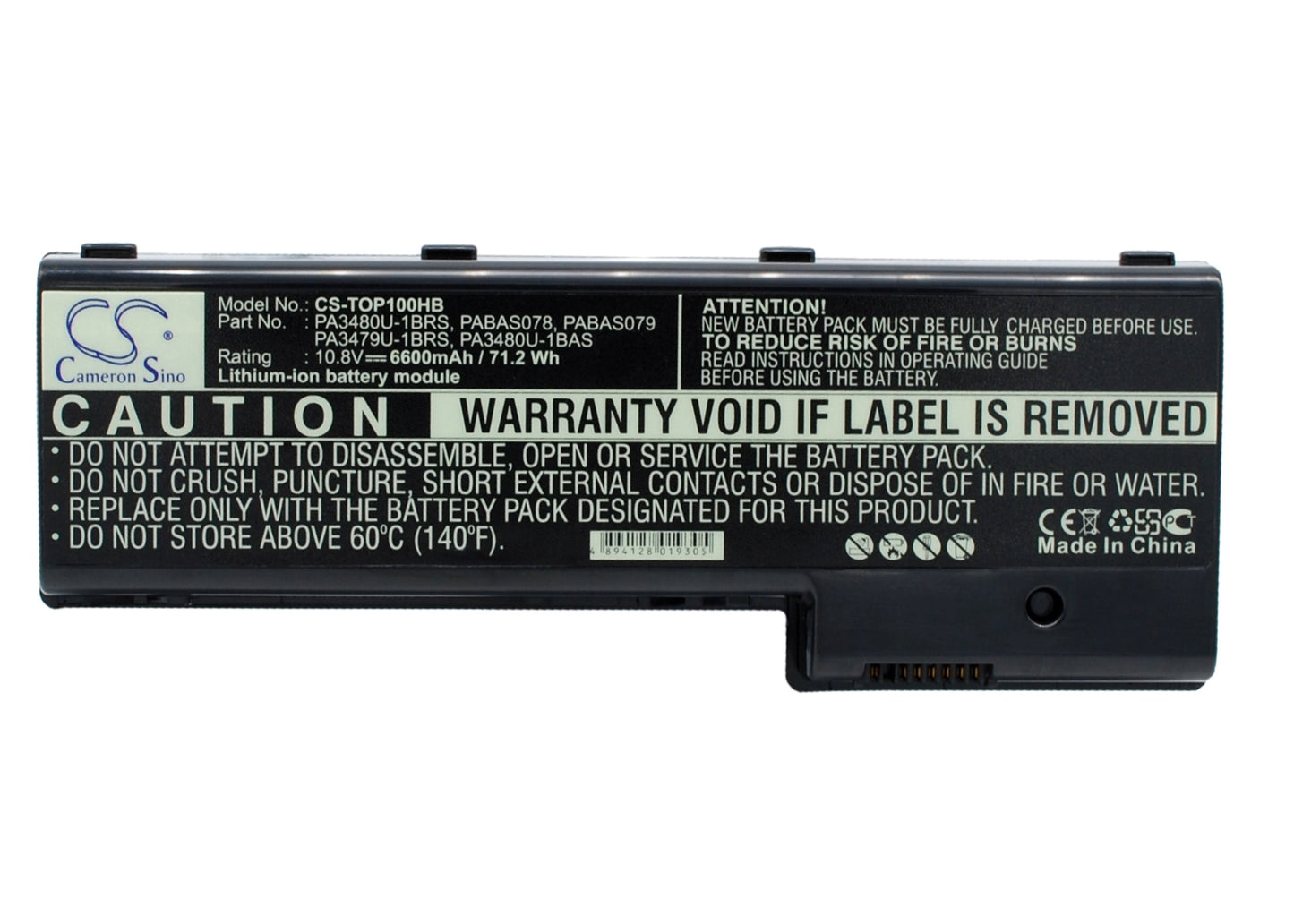 10.8V 6600mAh Li-ion Notebook/Laptop Battery for Toshiba