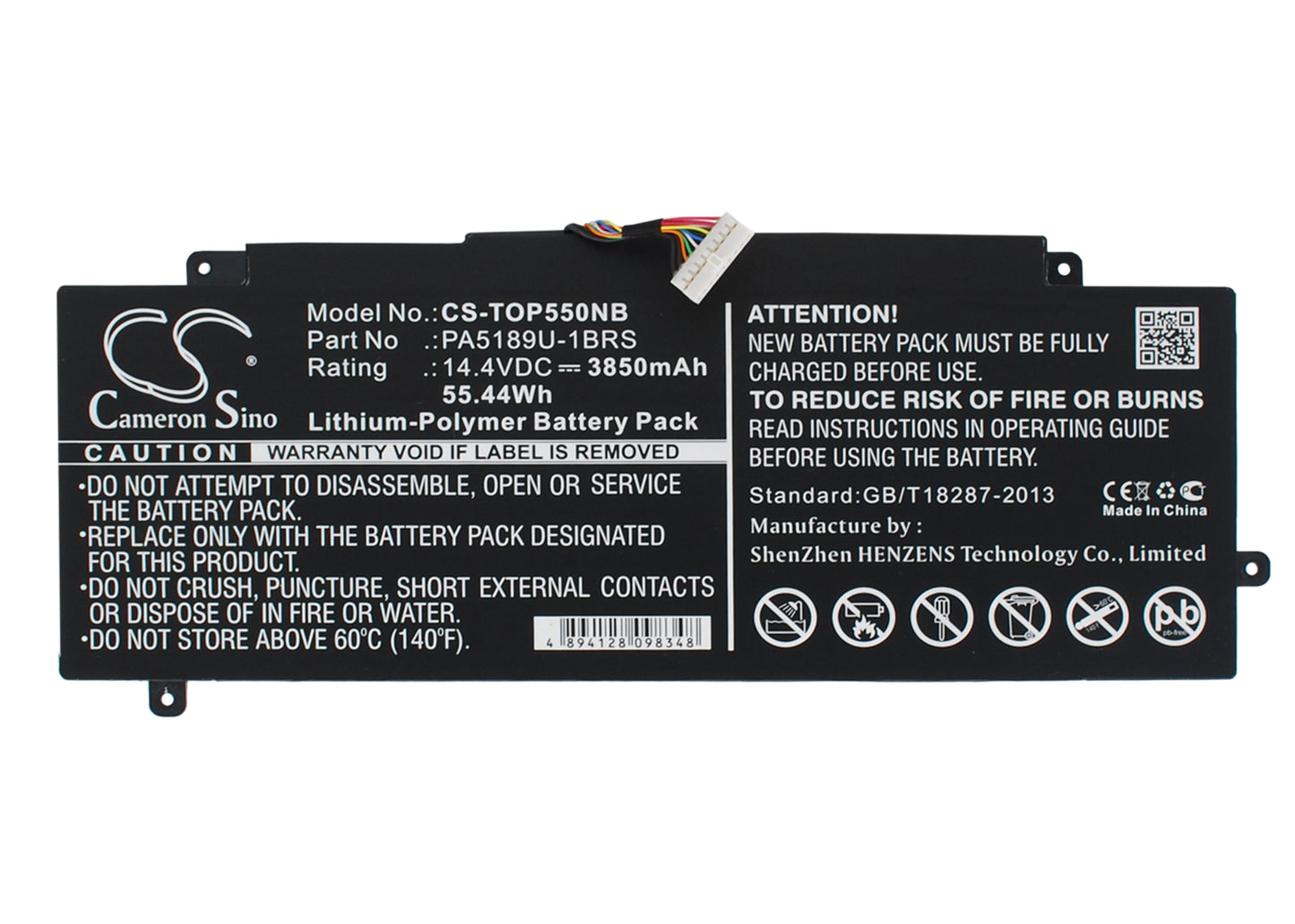 14.4V 3850mAh/55.44Wh Li-Polymer Notebook/Laptop Battery for Toshiba