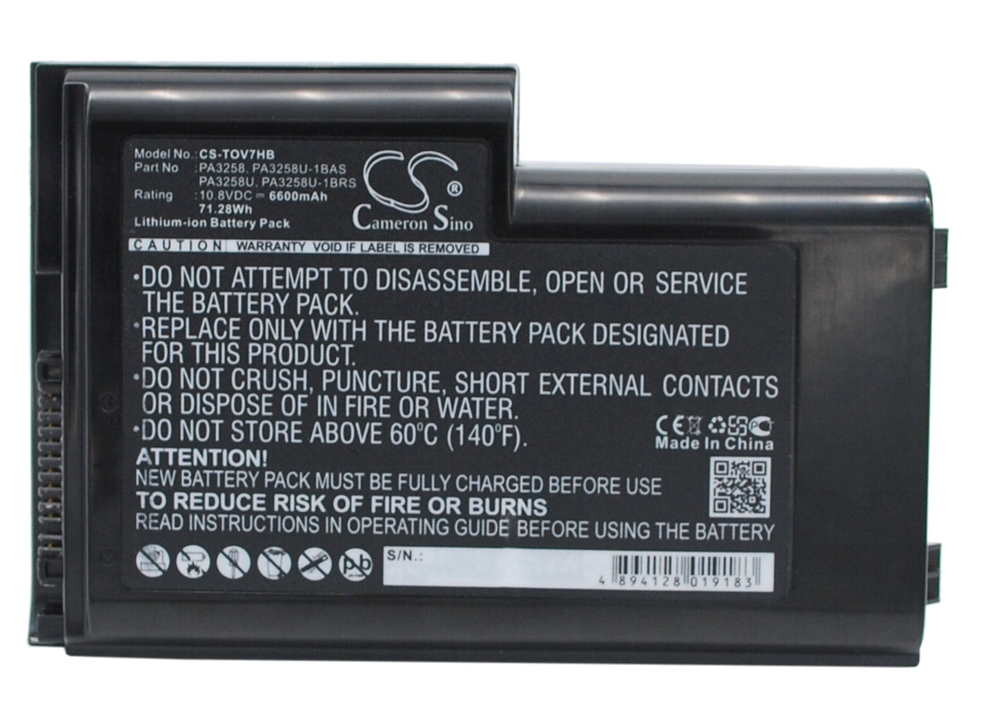 10.8V 6600mAh/71.28Wh Li-ion Notebook/Laptop Battery for Toshiba