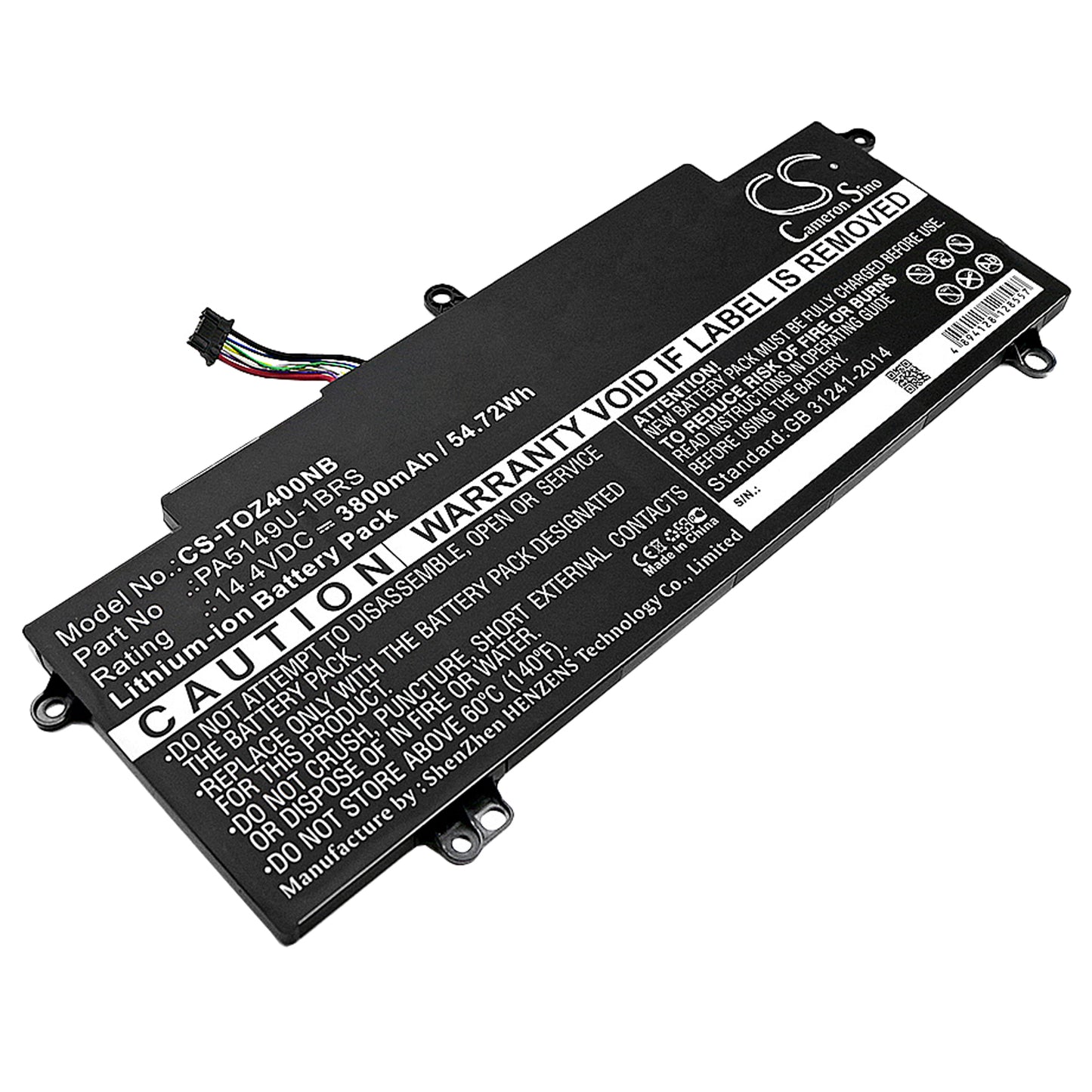 14.4V 3800mAh/54.72Wh Li-ion Notebook/Laptop Battery for Toshiba
