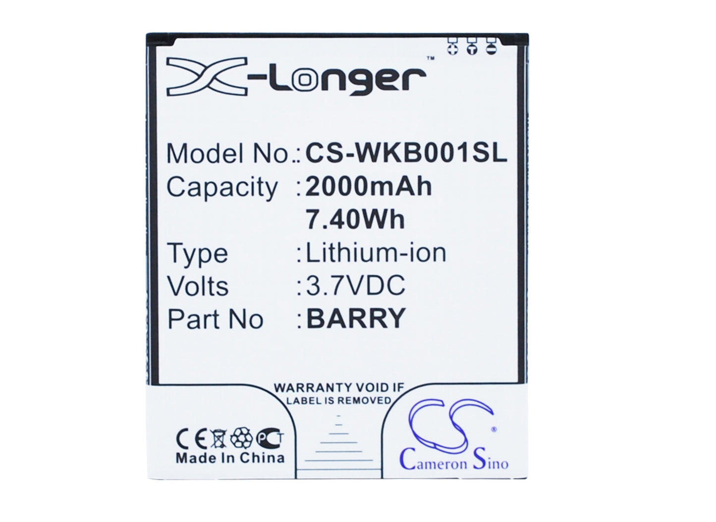 3.7V 2000mAh/7.40Wh Li-ion Mobile/SmartPhone Battery for WIKO