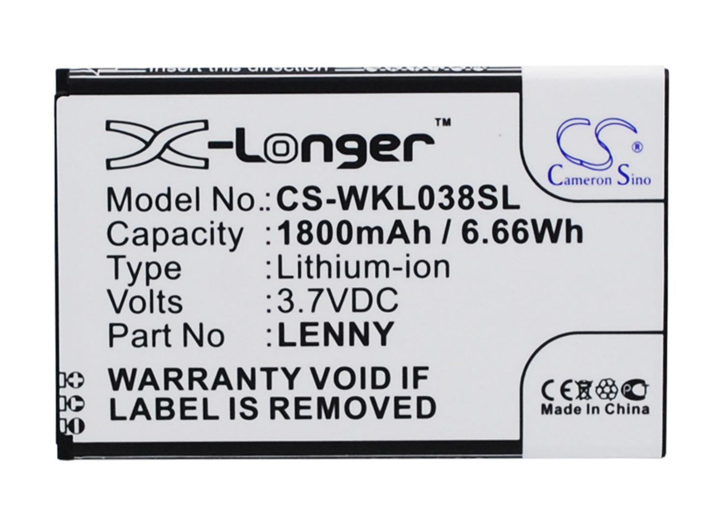 3.7V 1800mAh/6.66Wh Li-ion Mobile/SmartPhone Battery for WIKO