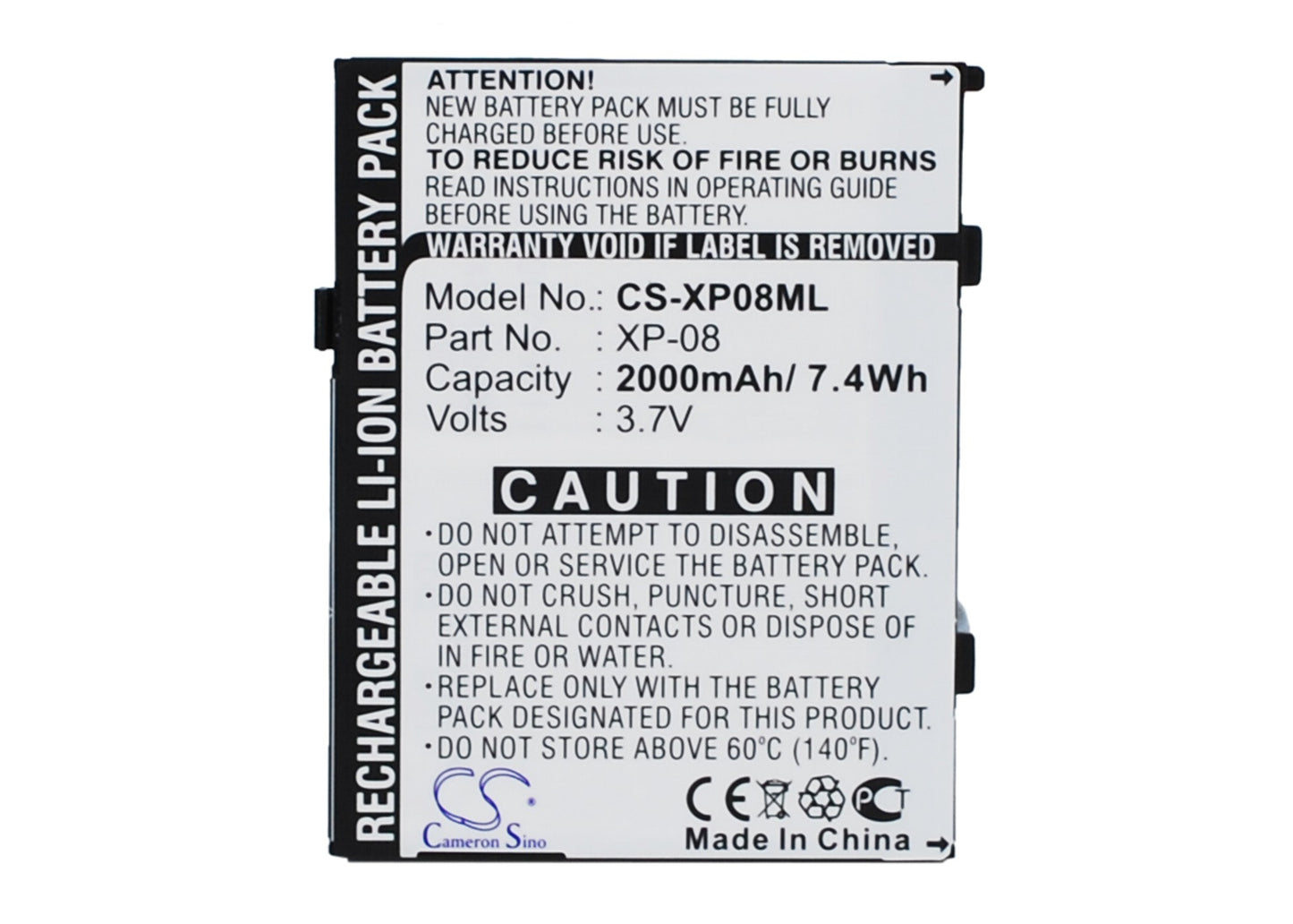 3.7V 2000mAh/7.4Wh Li-ion Mobile/SmartPhone Battery for O2