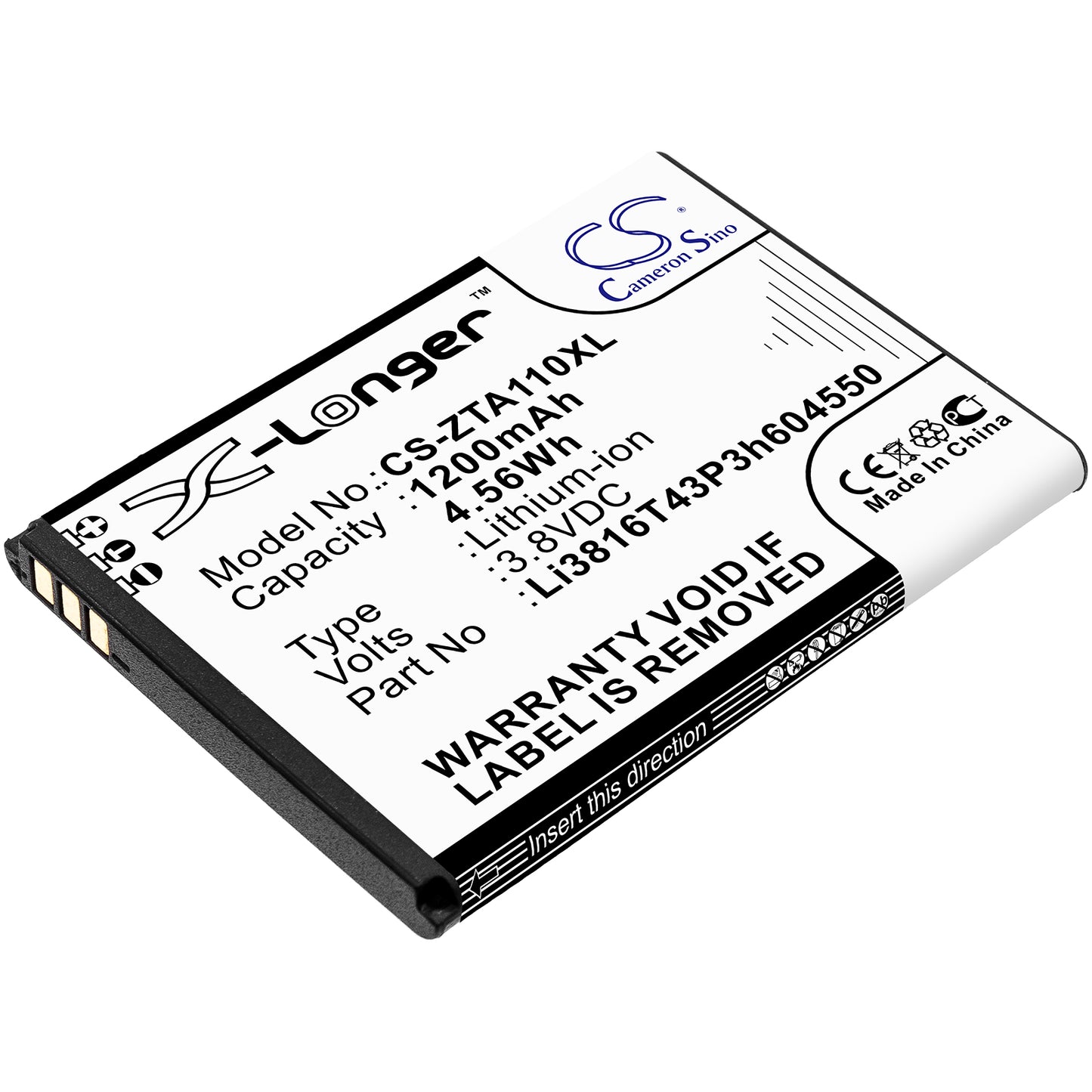 3.8V 1600mAh/6.08Wh Li-ion Mobile/SmartPhone Battery for ZTE