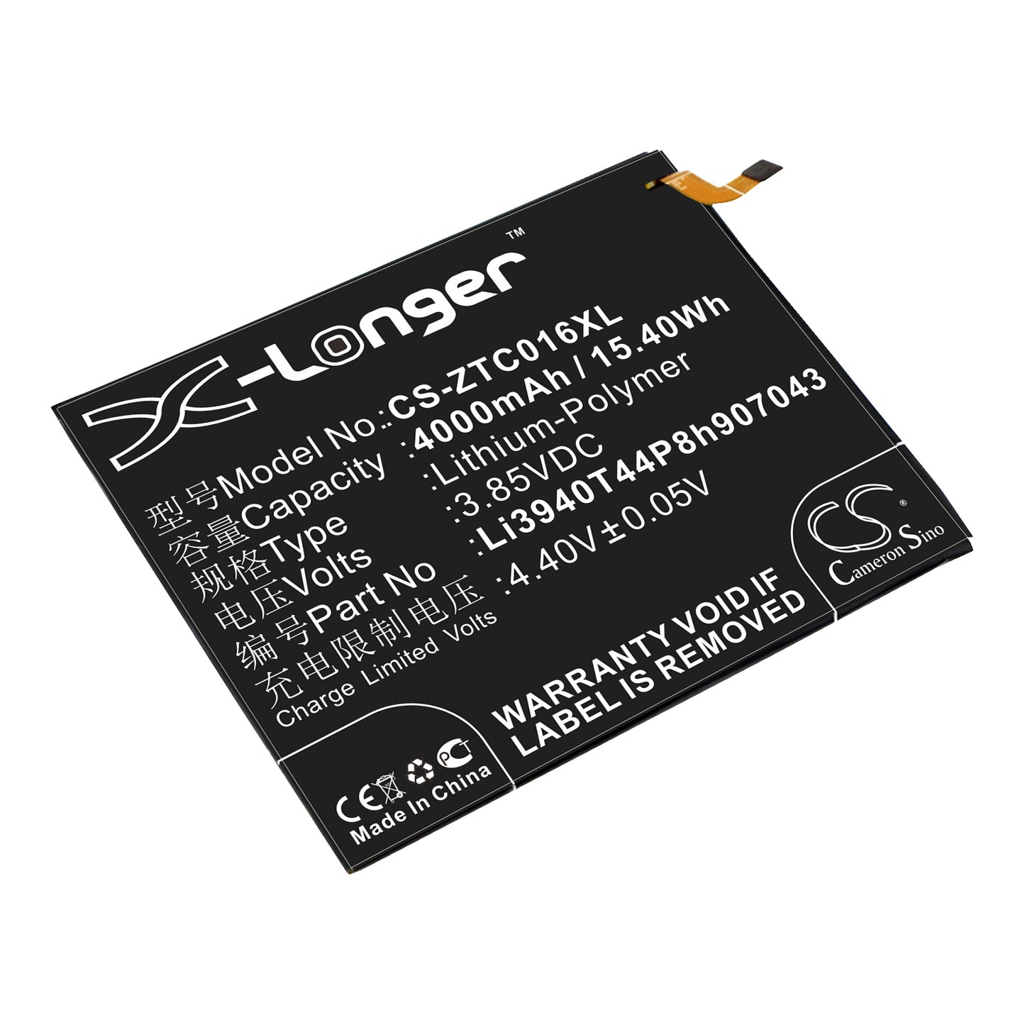 3.85V 4000mAh/15.40Wh Li-Polymer Mobile/SmartPhone Battery for ZTE