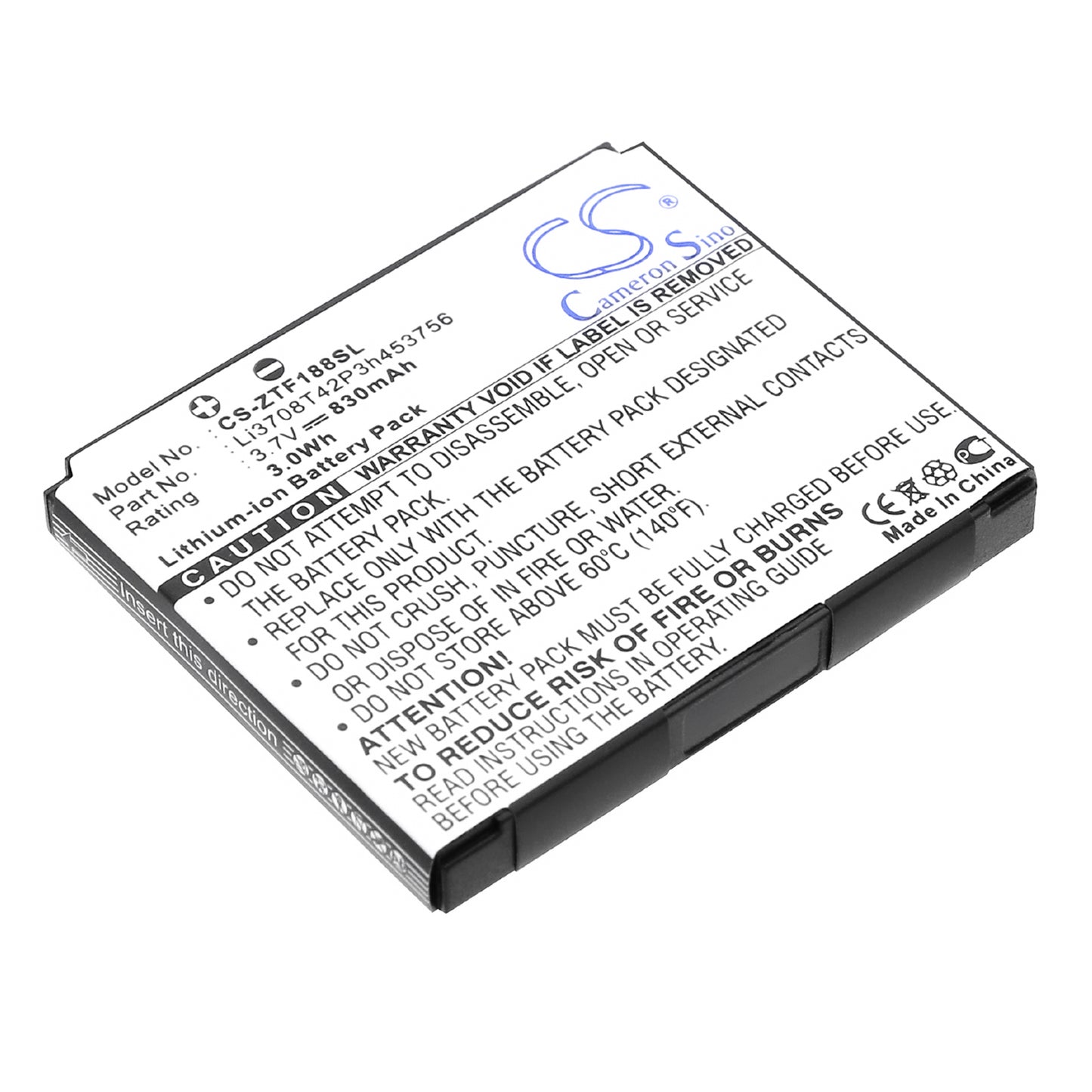 3.7V 830mAh/3.07Wh Li-ion Mobile/SmartPhone Battery for ZTE