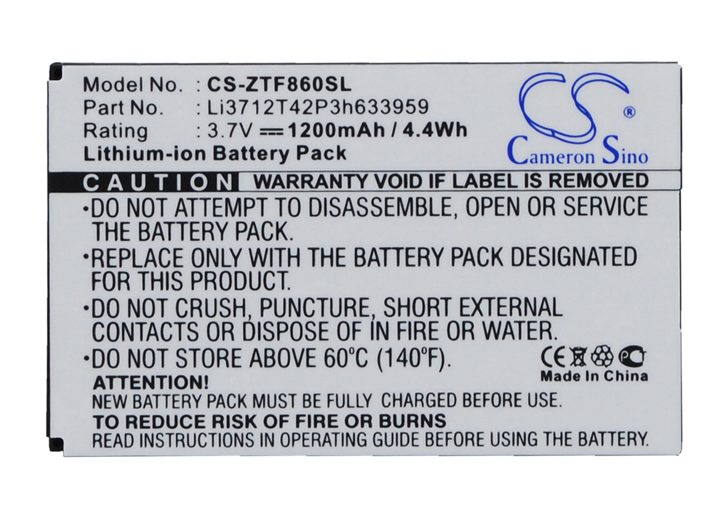 3.7V 1200mAh Li-ion Mobile/SmartPhone Battery for ZTE