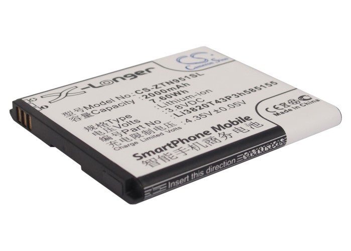 3.8V 2000mAh/7.60Wh Li-ion Mobile/SmartPhone Battery for ZTE