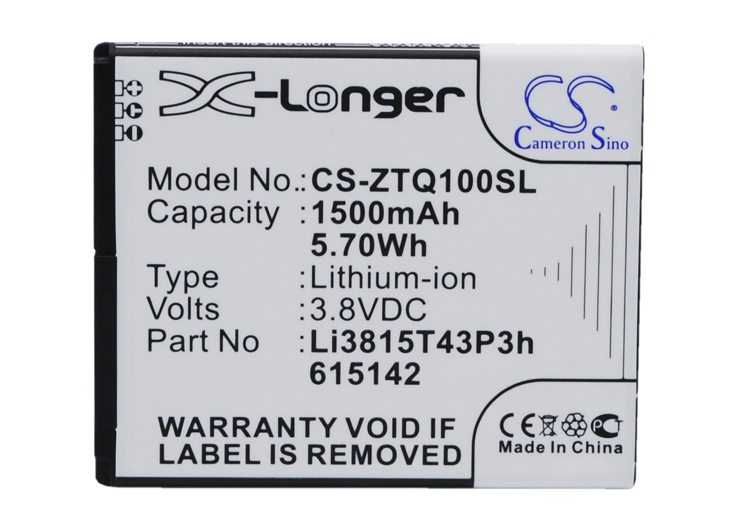 3.8V 1500mAh/5.70Wh Li-ion Mobile/SmartPhone Battery for ZTE