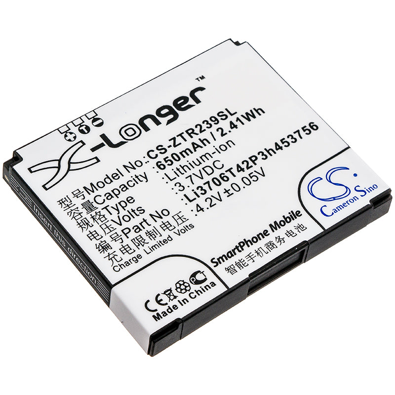 3.7V 650mAh/2.41Wh Li-ion Mobile/SmartPhone Battery for ZTE