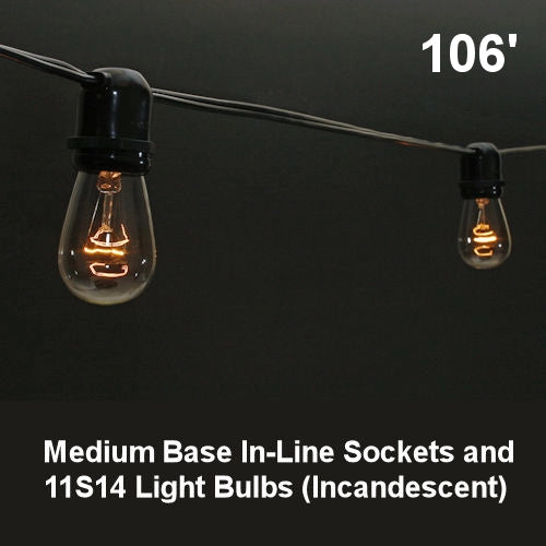 Heavy duty light string, 106', 50 sockets, medium base, 24",