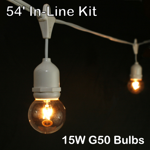 Sival 54 ft White Commercial Grade (Medium Base - Suspended Sockets) Light String w/ Clear Party Bulbs