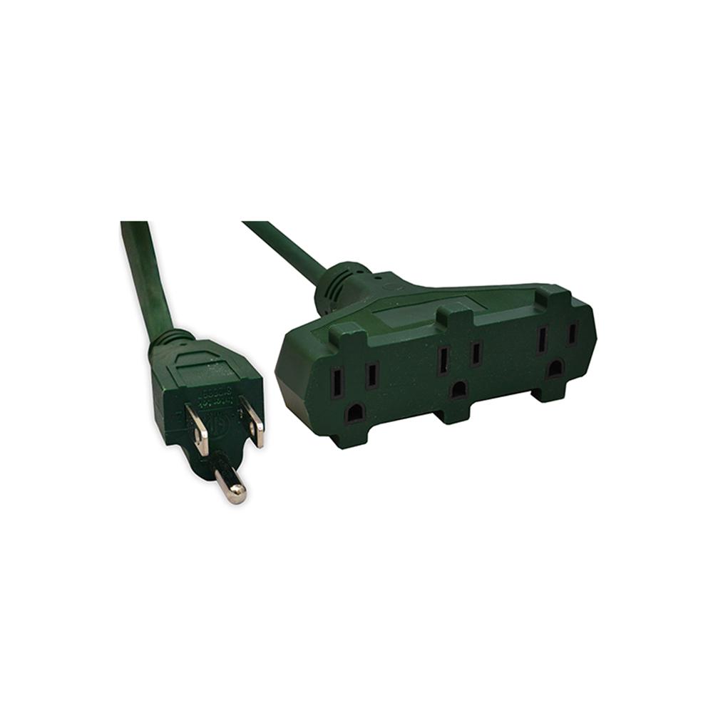 Sival 8' 3 Outlet Outdoor Extension Cord, Green Wire Cord(s), 1-Pack