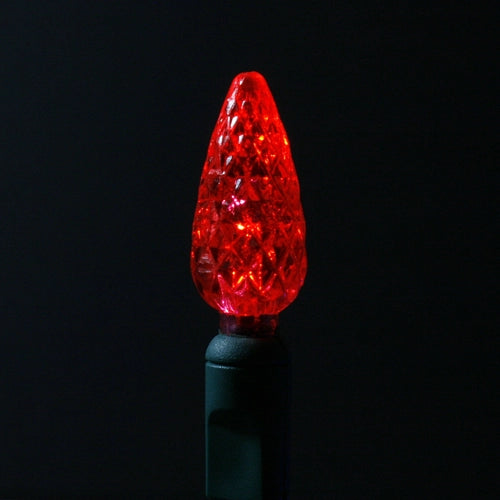 LED 70LT C6, 4" spacing, 23.7', green cord, UL, red bulbs
