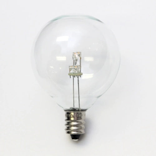 LED G50, glass, warm white, 6 LEDs, E12, 130V, nickel base,