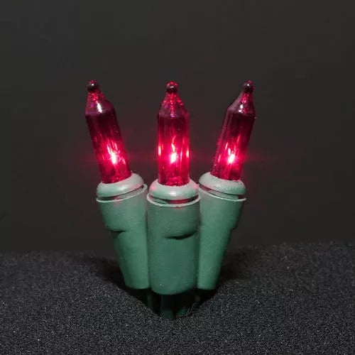 50LT Minilights, 5" spacing, green cord, pink bulbs, 21.25',