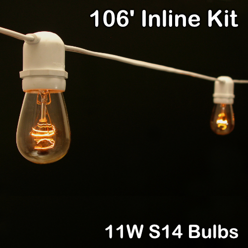 Sival 106 ft White Commercial Grade (Medium Base - In-Line Sockets) Light String w/ Clear Party Bulbs