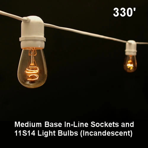 Heavy duty light string, 330', 165 sockets, medium base, 24"