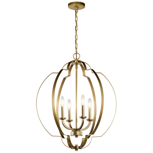 Voleta Four Light Foyer Pendant in Natural Brass
