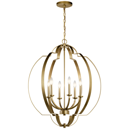 Voleta Six Light Foyer Chandelier in Natural Brass