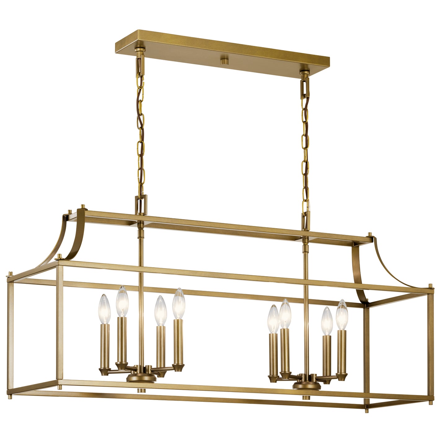 Morrigan Eight Light Linear Chandelier in Natural Brass