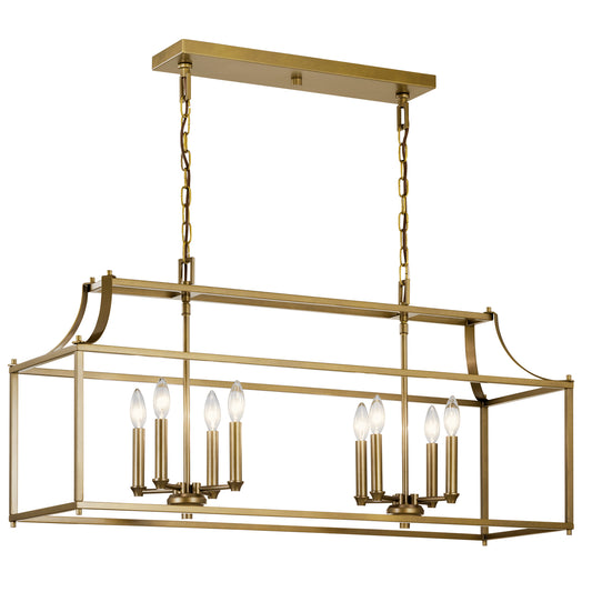Morrigan Eight Light Linear Chandelier in Natural Brass