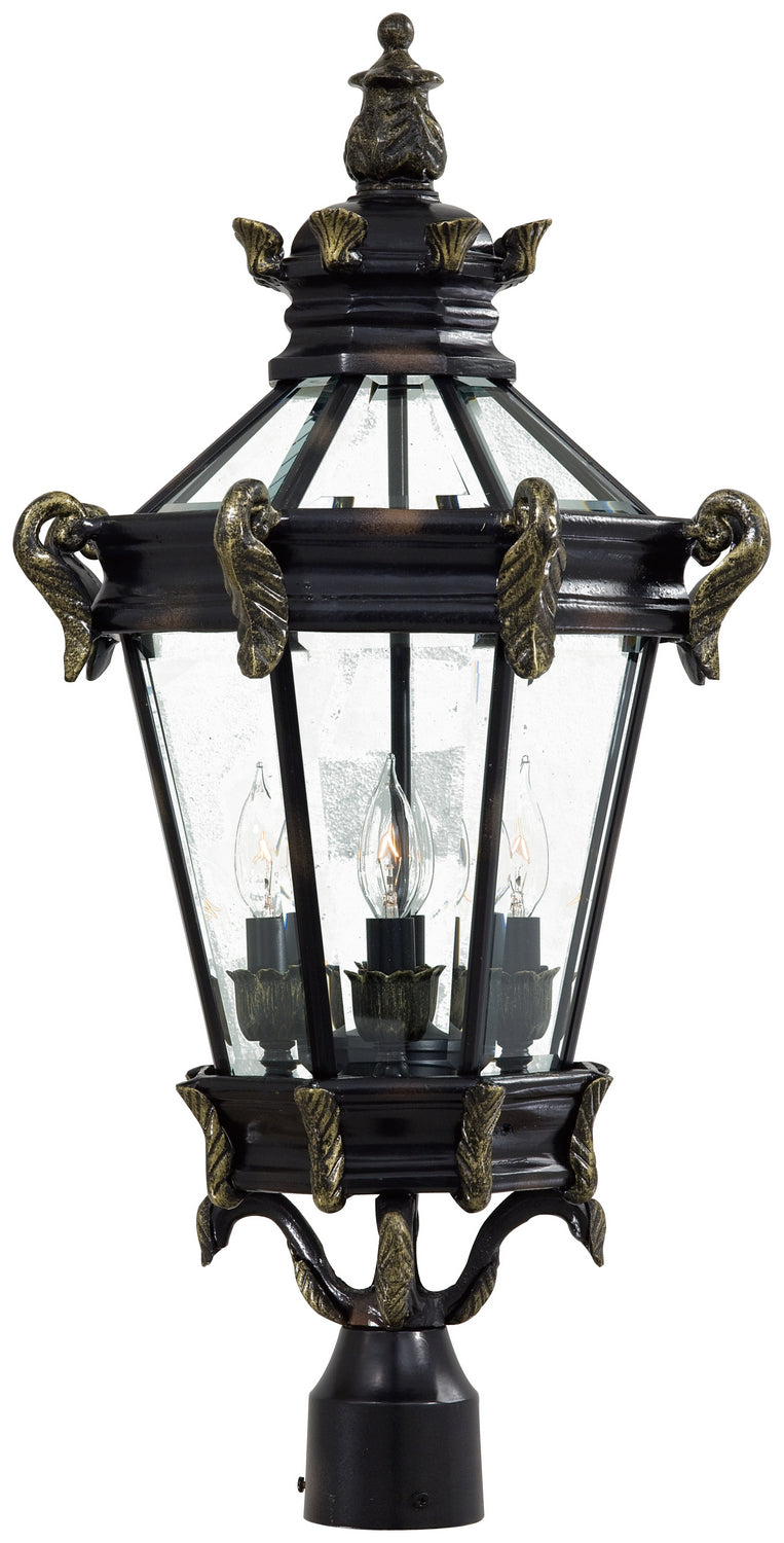 Stratford Hall Four Light Post Mount in Heritage w/Gold Highlights