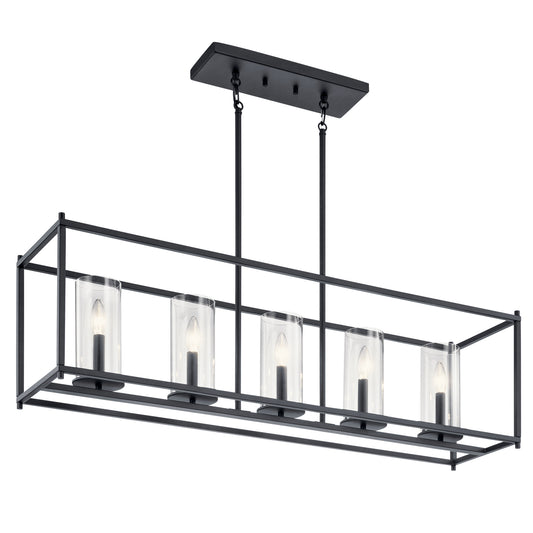Crosby Five Light Linear Chandelier in Black
