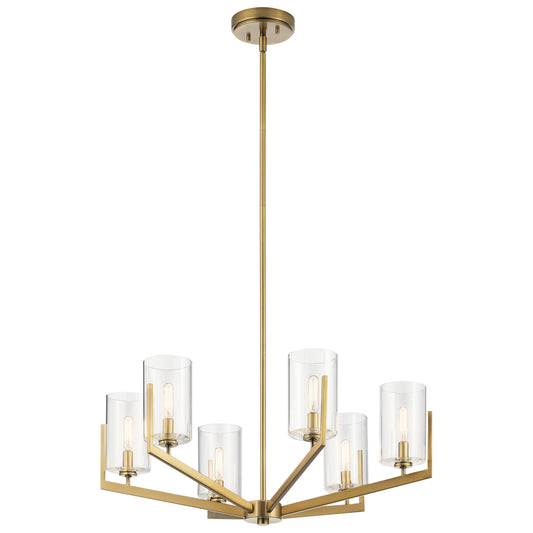 Nye Six Light Chandelier in Brushed Natural Brass