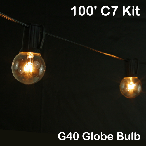 Sival 100 ft Black C7 Light String w/ Clear Globe Bulbs