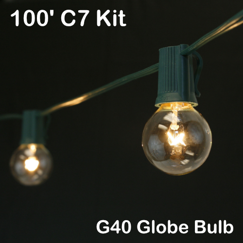 Sival 100 ft Green C7 Light String w/ Clear Globe Bulbs