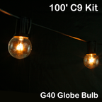 Sival 100 ft Black C9 Light String w/ Clear Globe Bulbs