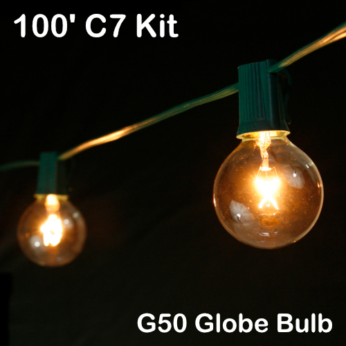 Sival 100 ft Green C7 Light String w/ Clear Globe Bulbs