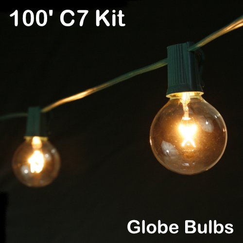 Sival 100 ft Green C7 Light String w/ Clear Globe Bulbs