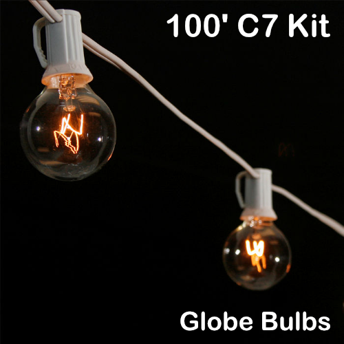 Sival 100 ft White C7 Light String w/ Clear Globe Bulbs