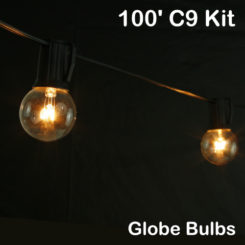 Sival 100 ft Black C9 Light String w/ Clear Globe Bulbs