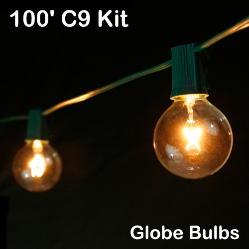 Sival 100 ft Green C9 Light String w/ Clear Globe Bulbs