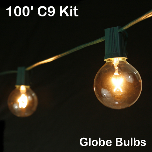 Sival 100 ft Green C9 Light String w/ Clear Globe Bulbs