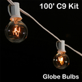 Sival 100 ft White C9 Light String w/ Clear Globe Bulbs
