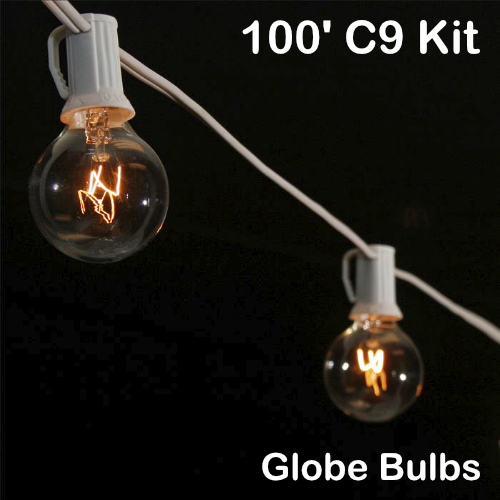 Sival 100 ft White C9 Light String w/ Clear Globe Bulbs